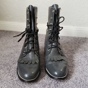 Diamond J gray leather combat boots